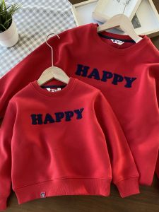 Red New Year Dress! Matching! Soft Single-Layer Fleece-Lined Childrens Fleece-Lined Crew Neck Sweater