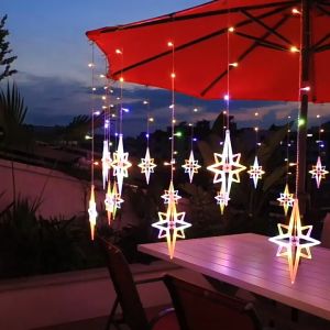 3.5M 3 colors Solar LED North Star Curtain Light waterproof Christmas Fairy Lights Wedding Party decor Powered 11 modes Outdoor For Camping Lamp