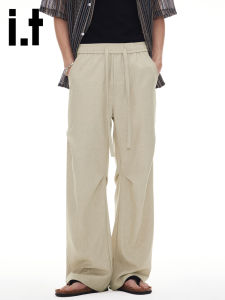 izzue | Linen Wrinkled Breathable Loose-fit Straight Pants