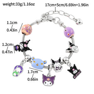 Sanrio | Sanrio Kuromi DIY Charm Bangle - Zinc Alloy with Purple Beads & Character Pendants Cute Anime Bracelet for Teens & Women
