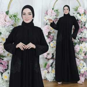 Gamis Abaya Turkey Dress Turki Baju Muslim Vienta Black Hawa 08 Wanita Arab Dubai Jumbo Dewasa Warna Hitam Jetblack Bordir Terbaru 2022 Viral Kekinian Simple Elegan Mewah