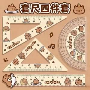 4 Cái/bộ Sáng Tạo Acrylic Capybara Bộ Thước Dễ Thương Hoạt Hình Mềm Dụng Cụ Đo Lường Đồ Dùng Văn Phòng Bộ Vuông Vẽ Bộ