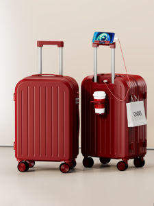 Red Wedding Suitcase Travel Bag with Password Lock And Pull Rod for Bridal Trunk Fashionable Trendy Style Polyester Lining