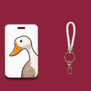 เคสใส่บัตรนักเรียนรูปเป็ดน่ารักพร้อมห้อยสร้อยคอและหัวเข็มขัดพับได้สำหรับการคุ้มครองบัตรประจำตัวในโรงเรียน