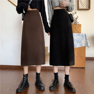 กระโปรงทรงเอเอวสูงสำหรับผู้หญิงแบบใหม่ฤดูใบไม้ร่วงและฤดูหนาวปี2023กระโปรงผ้าวูลรัดสะโพกไซส์ใหญ่ยาวคลุมเข่าใส่ช่วงฤดูหนาวสำหรับสาวอวบ