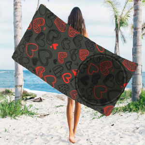 dark red heart doodle Quick Drying Microfiber Beach Towel Lightweight for Swimming Camping Yoga - Bath Towel