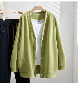 เสื้อสเวตเตอร์คาร์ดิแกนไซส์ใหญ่พิเศษสำหรับผู้หญิง300กก. แบบใหม่ฤดูใบไม้ร่วงเสื้อคลุมเก็บเนื้อเพิ่มขนาดไซส์ใหญ่พิเศษใส่แล้วดูผอมเพรียวสำหรับสาวอวบ200กก. เสื้อแขนยาว