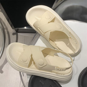 Thin Sandals Female Summer Student Sports Style Personal Korean Style Ins Internet Celebrity Green Cross Flat Beach Shoes