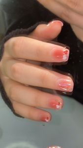 Bộ 24 móng tay giả dài - Z345 - R376 - đính charm sang trọng dễ thương cho nữ màu hồng cam trái tim - Kèm keo dán móng CÓ ẢNH SP THẬT