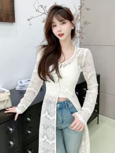 Justcc Chinese Style Long Lace Open Cardigan Womens Outerwear Hollow out Design Commute Friendly Fashionable Sleeve Length