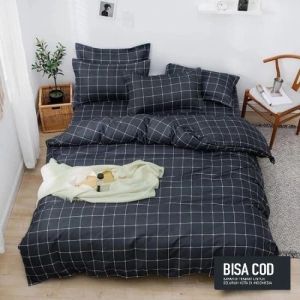 SEPRAI AESTHETIC KOREAN 180X200X20 MOTIF KOTAK KOTAK SET SARBAN SARGUL KOTAK HITAM / SEPRAI MOTIF KOTAK ABU KOTAK NAVI / SEPRAI MOTIF KOTAK