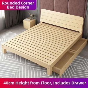 MOLORE | Solid Pine Wooden Economic Double Bed 1.5m