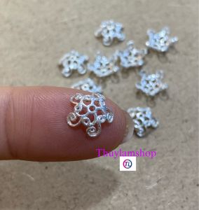 Cặp charm ốp hoa bạc s925 bọc hạt 10mm loại dày đẹp cao cấp
