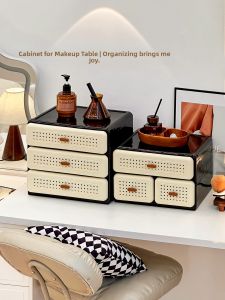 Drawered Desktop Cosmetic Storage Box Cream Style Organizer for Makeup And Skincare Products Layered Shelf Perfume Arranger