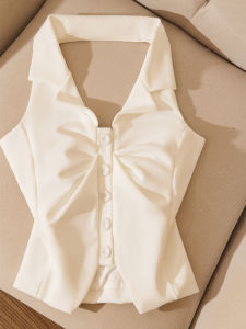 Áo Không Tay Cổ Treo Ôm Vừa Vặn Cho Nữ Thiết Kế Xếp Ly Gợi Cảm Ngắn Hở Lưng Gợi Cảm Mặc Dự Tiệc Mùa Hè