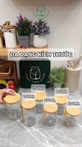Hũ Borosilicate Tròn Nắp Tre Nhấn Kèm Muỗng Tre Đựng Gia Vị Hạt Khô - Nhiều Dung Tích [HTT005]
