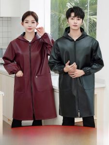 MONLEYTA | Thickened Leather Fleece Lined Autumn Winter Coat Long Sleeve Workwear Waterproof Oil Resistant PU Jacket Adult Work Uniform