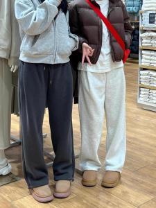 Quần Thể Thao Rộng Rãi Màu Xám Mỹ Cho Nữ Quần Nỉ Rộng Rãi Cạp Cao Quần Ống Rộng Thường Ngày Cho Nữ Mùa Thu Đông