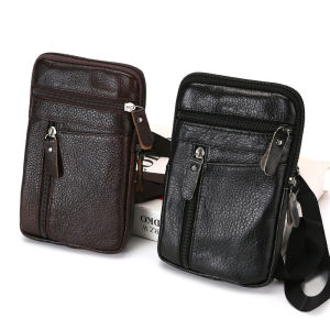 Double Layer Leather Phone Wallet for Elderly Vertical Style with Belt Multifunctional Casual Business Leather Mobile Phone Bag