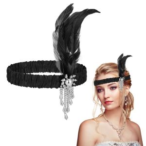 NSITOT Exquisite Vintage Girls Hair Hoop Hair Accessories Gatsby Cosplay Dress Headwear Makeup Party Stage Performance Hair Band Diamond Flapper Girls Korean Style Headband Feather Headwear Masquerade Party Hair Accessories Elastic Hair Band