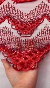 OLEVO | African Beaded Tulle Lace Fabric 2026 High Quality Luxury French Nigerian Sequins Mesh Tulle Lace for Party Dress Sewing AT3102A