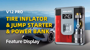 Steelmate V12 Pro | 2 IN 1 Tire Inflator Jump Starter Portable Power bank & Emergency Light with 5 Inflation Modes