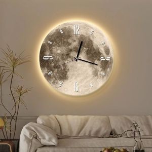 💥Dream Best🔥 Creative Moon Wall Clock Living Room Luminous Atmosphere Internet Celebrant Mute Home Clock Wall Decoration 40*40cm