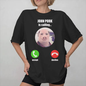 Sanrio | Men Women Fashion John Pork Is Calling Funny Meme Summer Fashion T Shirt Tee Pure Cotton T-shirts Clothing Tops