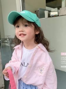 Áo Sơ Mi Cotton Dài Tay Kẻ Sọc Mùa Xuân Cho Bé Gái Áo Khoác Chống Nắng Mùa Hè Áo Sơ Mi Trẻ Em Phong Cách Hàn Quốc Thời Trang Trẻ Em