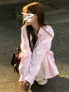 Pink French Style Sun Protection Shirt Jacket Women Summer New Thin Loose Personality Top Cotton 100% Long Sleeve Regular Fit