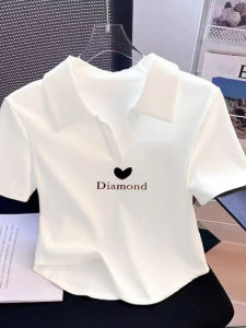 White Short Sleeve Polo Neck T-Shirt Womens Summer Style Small Size Premium Short Length Top 2025 New Regular Fit Cotton