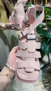 one for all พร้อมส่งจากไทย รองเท้าแตะส้นหนาผู้หญิง เปิดส้น มีสายรัดข้อเท้า 7cm สไตล์สาวญี่ปุ่น และเปิดกล่อง