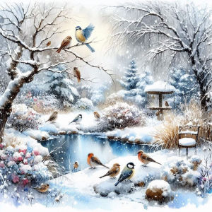 Huacan Full Square Round Diamond Painting Winter Garden Birds Diamond Mosaic Animal Landscape Complete Kit Decorative Paintings