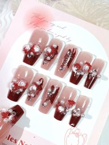 Ice Transparent Rose Butterfly Sweet Girl False Nails Summer Pure Desire Wine Red Versatile Whitening Wearable Nail Art Stickers