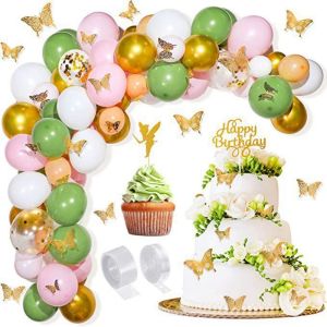 129Pcs A Set of Fairy Tale Themed Birthday Party Balloon Decoration Set with 3D Three-Dimensional Golden Butterfly Stickers