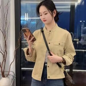 Casual Loose Womens Short Stand Collar Jacket Autumn 2025 New Korean Style Loose Fit High End Feeling Top Shirt