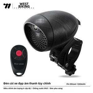 West Biking | Còi Xe Đạp Điện Đa Năng WEST BIKING Với Điều Khiển Từ Xa Tùy Chỉnh Nhạc Chuông Đèn Pha Xe Đạp Chống Nước IP65 Chuông Xe Đạp Báo Động