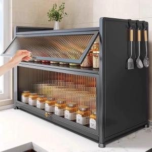 Kitchen Countertop Multi-Functional Spice Storage Rack Oil Salt Vinegar Condiment Organizer Dustproof Metal Shelf Nordic Style