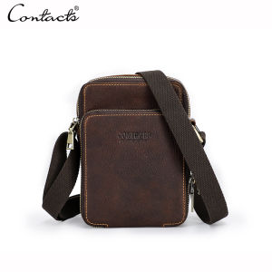 CONTACTS Genuine Leather Men Mini Crossbody Messenger Bags Phone Pouch Traveling Casual Small Shoulder Bag Male Handbag