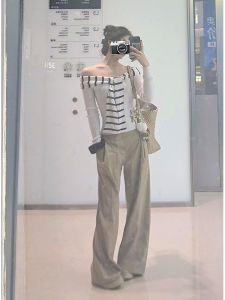 Quần Ống Rộng Cạp Cao Xếp Ly Màu Kaki Dài Thường Ngày Cho Nữ Mùa Thu Quần Dài Đến Sàn Thiết Kế Cảm Giác