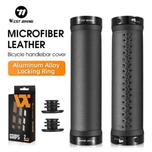 WEST BIKING Bicycle Grips Shock-absorbing Soft PU Leather Handlebar Grips Lock On MTB Road Cycling Handmade Handles Grips Cover