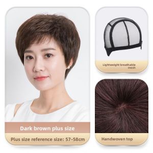 BESTUNG | Short Curly Real Hair Wig for Elderly Women