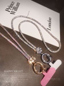 Exquisite Long Luxury Rhinestone Mobile Phone Lanyard Fashionable Full Diamond Keychain Shell Strong Womens Style Digital Accessories