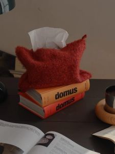 Retro Knitted Red Napkin Holder Living Room Bedroom Drawstring Paper Towel Box Home Desktop Storage Box Cloth Art Car Napkin