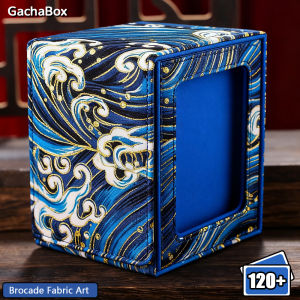 Japanese Style Blue Wave Woven Brocade Deck Box Can Hold 120 + Single sleeved Cards Magnetic Closure for TCG Card Storage