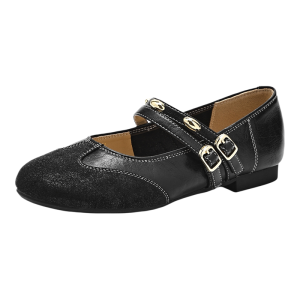 15MINS | Black Double Buckle Comfortable Retro Low-cut Shoes