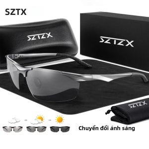 SZTZX Kính Mát Nam Phân Cực Nhôm Photochromic Chống Phản Quang UV400 Câu Cá Đi Xe Đạp Thể Thao Ngoài Trời Kính