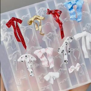 1Pcs 3D Carving Ribbon Bowknot Nail Mold Mixed-Shape Y2K Bow Charms Soft Silicone Nails Art Template DIY Manicure Art Mould Tool