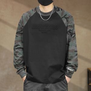 Long Sleeve T-Shirt Mens Spring Autumn Cotton round Neck American Style Casual Large Size Clothing Comfortable Breathable