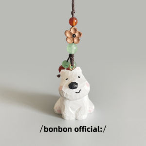 Hand Carved Solid Wood Cute West Highland Mobile Phone Chain Bag Pendant Creative Birthday Gift for Friends Classmates